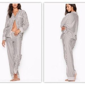 Victoria's Secret Gray and White Striped Button-Down Pajama Set